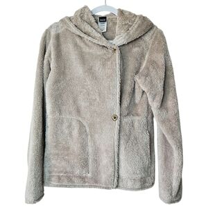 Patagonia Hooded Fuzzy Fleece Button Up Jacket Womens S Beige